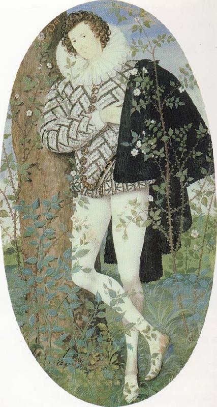 Nicholas Hilliard A Youth Leaning Against a Tree Among Roses Germany oil painting art